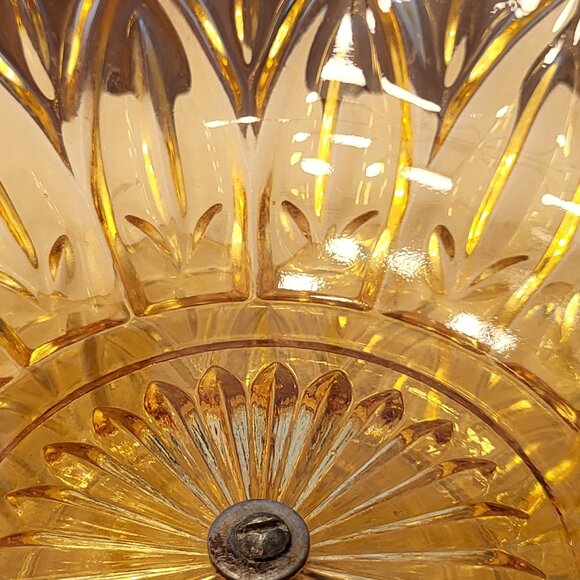 Federal Glass Amber Petal Starburst 10 inch Serving Dish w/ Screwed Foot Plated - Picture 4 of 5